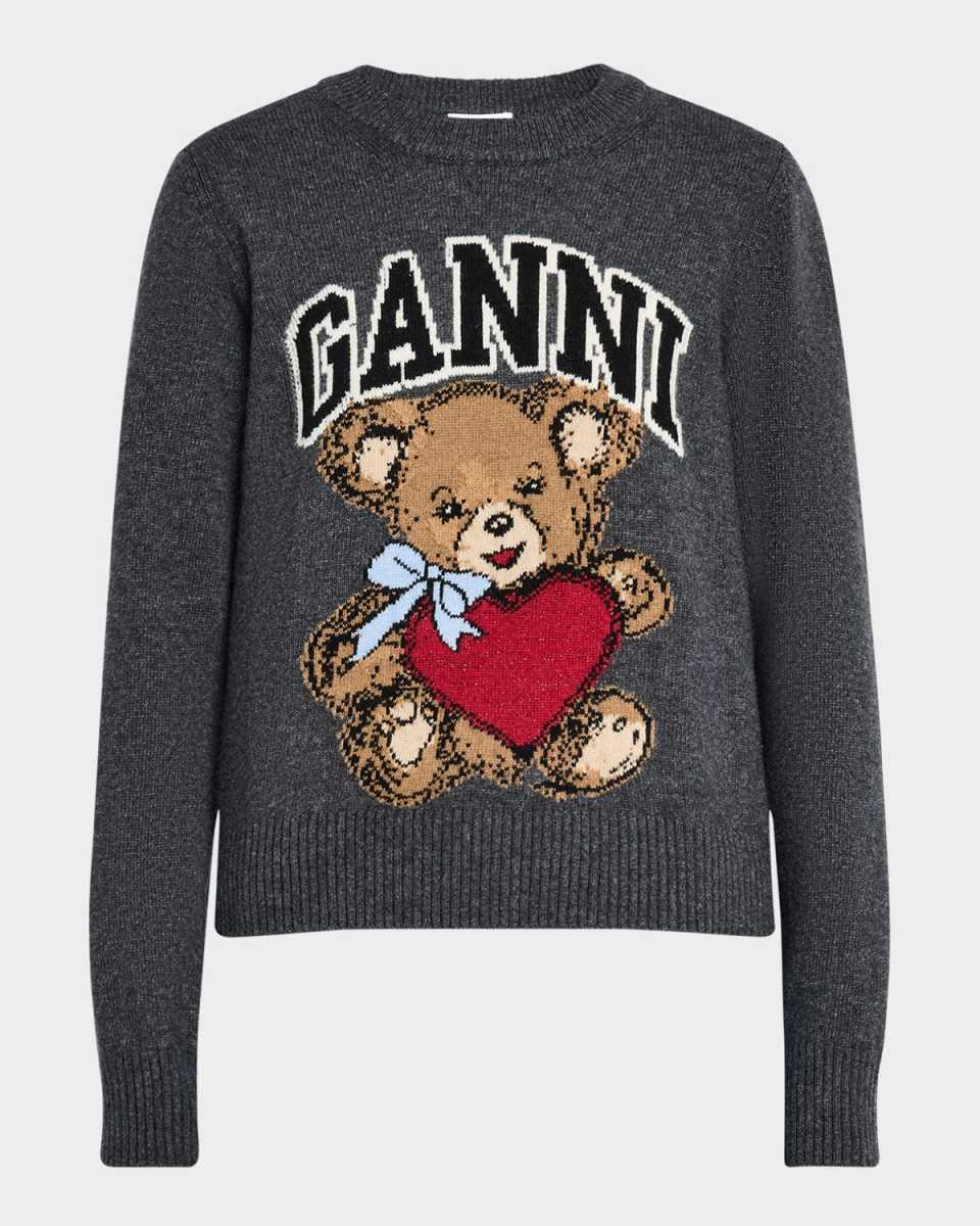 Wool Graphic Bear Crewneck Sweater